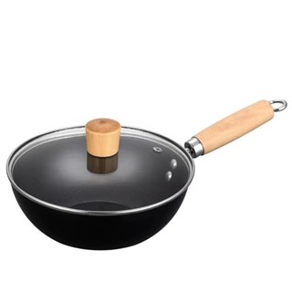 家用平底鐵鍋炒菜鍋 無塗層不沾鍋 電磁爐適用迷你小炒鍋