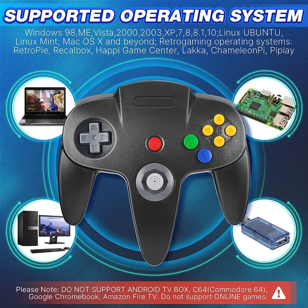Pc 控制器 N64 USB 有線遊戲手柄控制復古遊戲配件 Emuelec 經典模擬器視頻遊戲機操縱桿手柄
