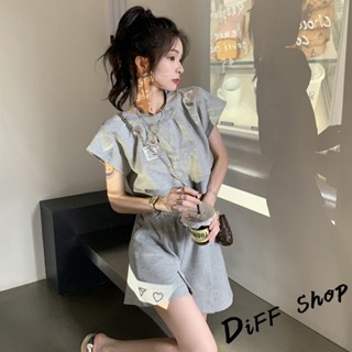 【現貨速發】 【DIFF】韓版小個子休閒運動套裝 短袖上衣 短褲 短版上衣 衣服 寬鬆上衣 素T 短板上衣 女裝【S17
