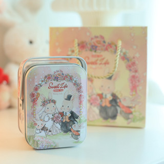 【現貨】【馬口鐵盒】原創Bunny lulu兔夫婦手提鐵盒 喜糖盒子 創意 鐵盒 糖果結婚粉伴手禮