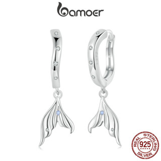 Bamoer 925 純銀圈形耳環魚尾設計珠寶禮物女士