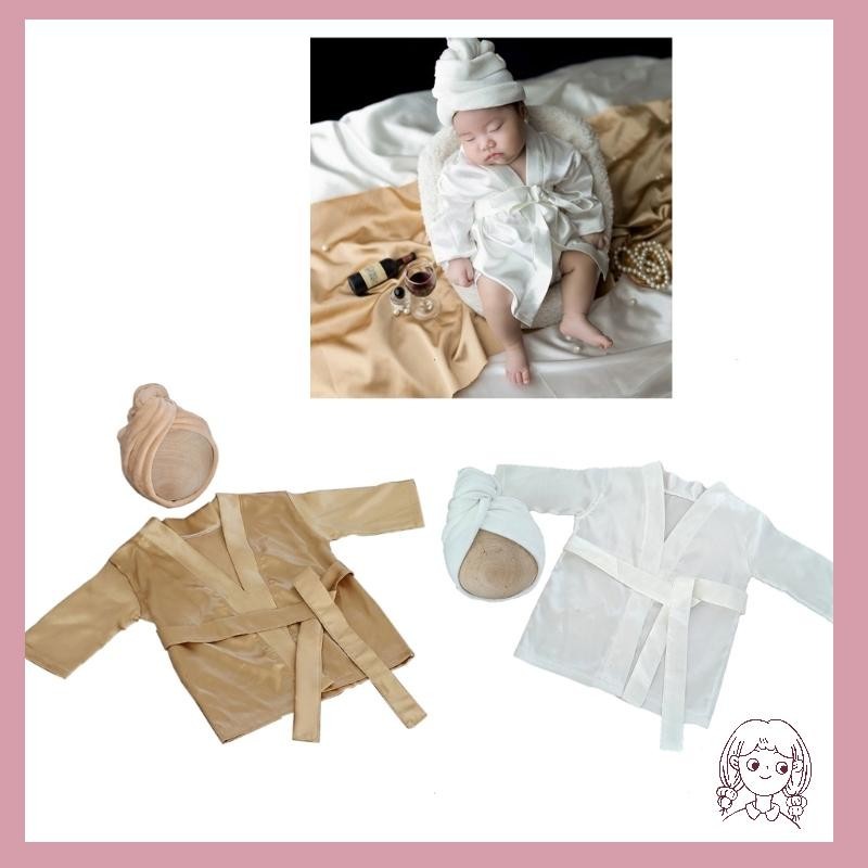哈哈新生兒攝影服裝嬰兒透氣浴袍髮箍頭飾照片姿勢服裝照片服裝