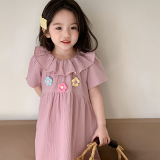 兒童洋裝 女童韓版娃娃領洋裝 女寶寶夏季繡花公主娃娃裙