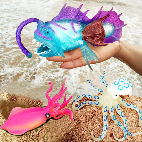 兒童科教仿真海洋動物生物模型魚大八爪魚花枝安康魚軟膠兒童玩具