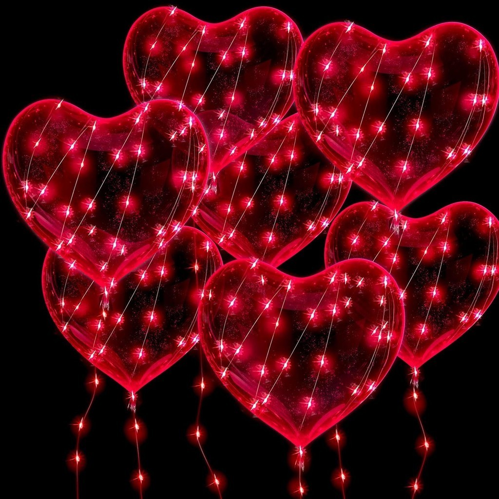 彩色 LED 心形發光氣球 - 婚禮情人節禮物 - DIY 派對氣氛裝飾品裝飾 - 發光透明愛心波波球 - 帶燈串的氣球