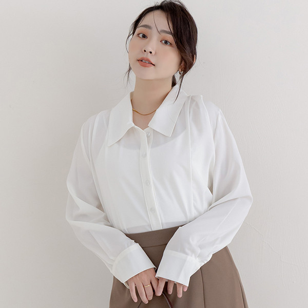【PolyLulu】 MISS.韓系氣質歐膩多色打褶長袖襯衫 中大尺碼上衣 白色