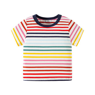 90-140CM 短袖上衣 童裝童裝夏季新款兒童短袖T恤彩色條紋可愛寶寶上衣男童短袖帥氣衣服