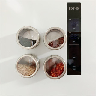 廚房磁鐵圓形不鏽鋼香料燒烤調味罐簡約冰箱貼透明磁貼