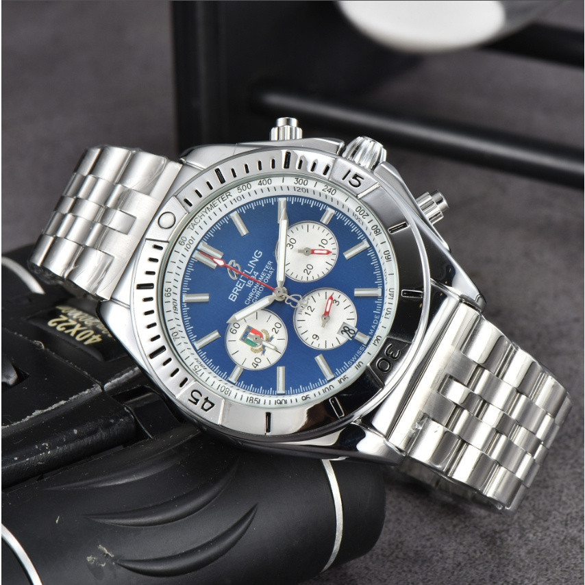 BREITLING 百年靈(百年靈)b01男士銀色金屬不銹鋼錶帶藍色自動錶盤機表42mm