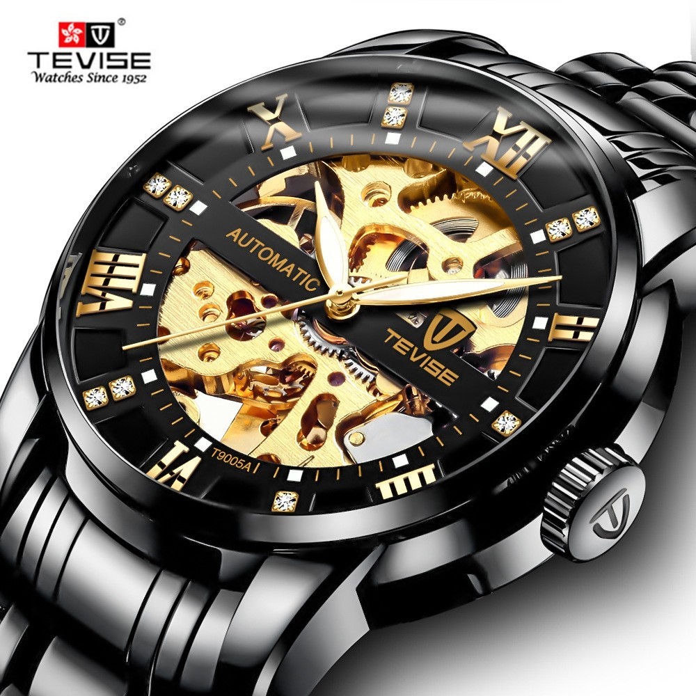全新 Swiss Tevise 男士商務手錶,時尚全自動機械表鏤空防水手錶。