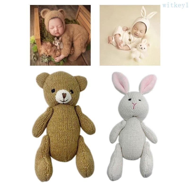 Wit嬰兒攝影道具鉤針熊兔子娃娃擺姿勢道具嬰兒淋浴