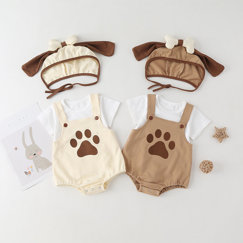 新生嬰兒套裝衣服嬰兒連體衣小狗造型美髮師秋季新款嬰兒連體衣嬰兒中心吊帶適用於 0-12 個月嬰兒新生嬰兒衣服