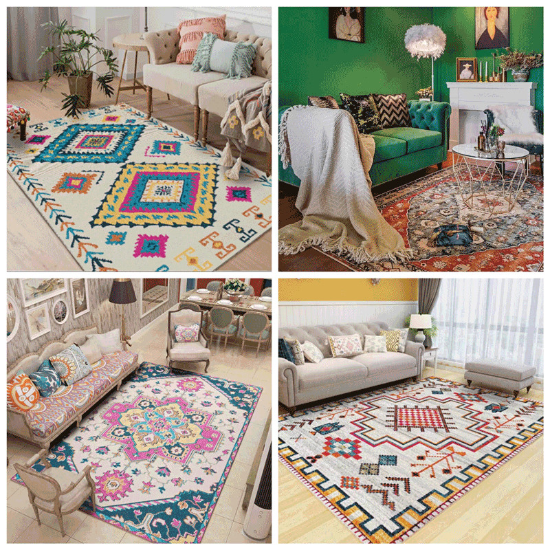 北歐民族風地毯摩洛哥風格復古波斯毯波西米亞地毯客廳陽臺茶几墊 CFAU