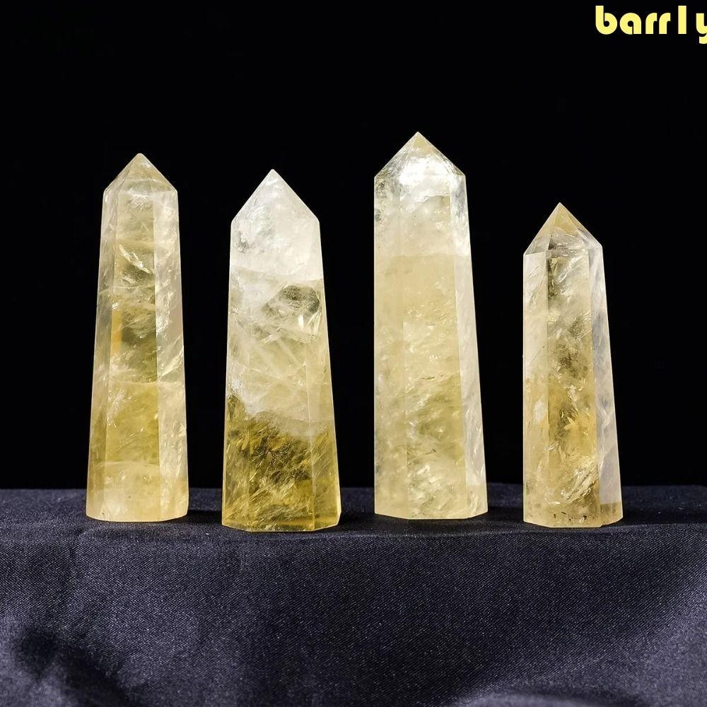 BARR1Y天然水晶,好看獨特黃色石英魔杖,家居裝飾多功能精緻六角棒柱能量石金字塔