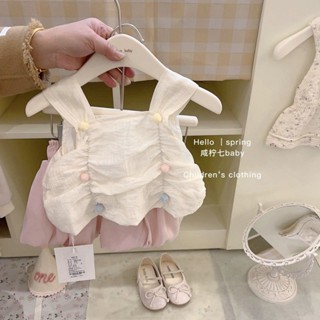 熱銷新品 韓國童裝 女童套裝 韓版兩件套女童套裝夏季新款寶寶時尚背心上衣燈籠短褲
