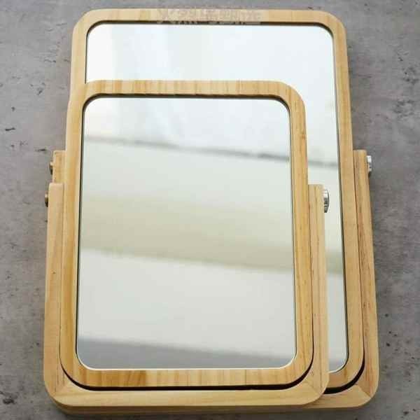 桌面鏡鏡子木質實木梳妝鏡高清檯式簡約可摺疊便攜創意精緻化妝鏡