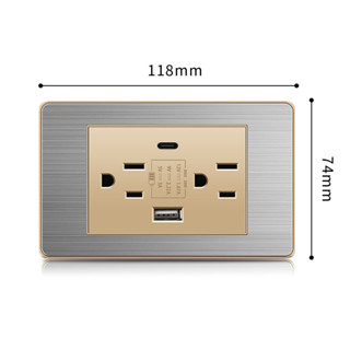 【PSSRISE】不鏽鋼面板118型S18系列 金色 牆壁開關插座 電動拉絲金屬面板 帶熒光指示燈 美國品牌 兩年質保