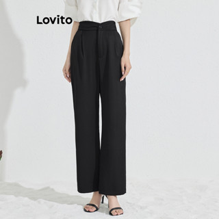 Lovito 女士休閒素色不對稱口袋褲 L77ED094