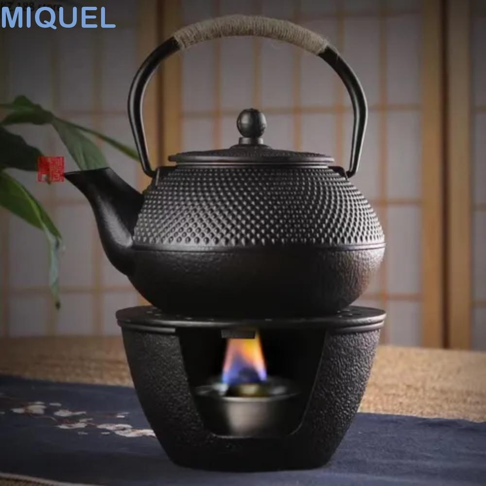 MIQUEL鑄鐵壺茶壺,帶不銹鋼注水器繩索纏繞手柄茶壺,中國日本古董風格快速熱傳導開水水壺烏龍茶