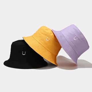 親子微笑圖案漁夫帽時尚雙面情侶漁夫帽夏季雙面太陽帽
