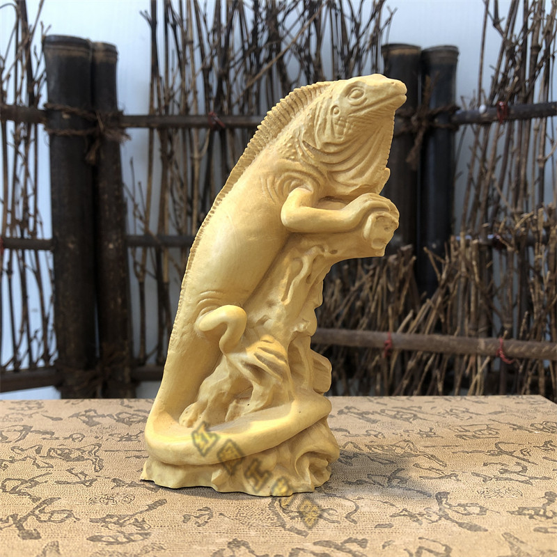 【現貨】黃楊木雕刻精品實木蜥蜴擺件高檔動物手工藝品客廳酒櫃裝飾品木質