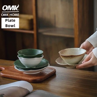 Omk日式手工陶餐盤碗甜品盤不規則陶瓷沙拉盤