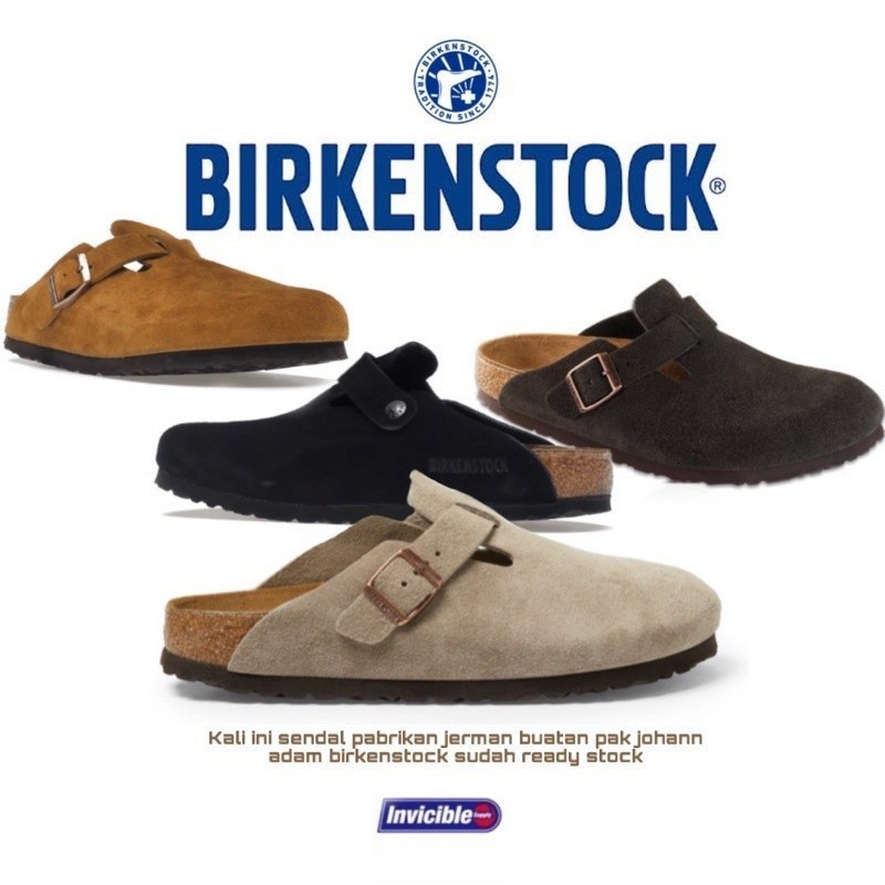 Birkenstock BOSTON 軟腳綁帶木屐/灰褐色/水貂/摩卡/黑色麂皮涼鞋