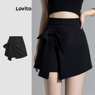 Lovito 優雅短褲春夏女蝴蝶結不對稱短褲 L118ED347