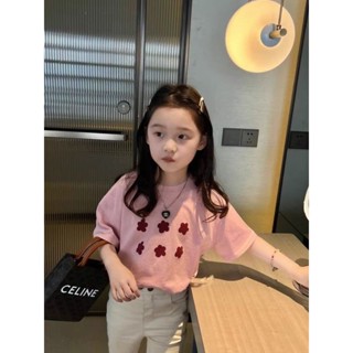 Smile Kids 女童短袖 臺灣出貨 童裝洋氣女童短袖t恤2025夏季新款女孩花瓣印花韓系夏裝上衣
