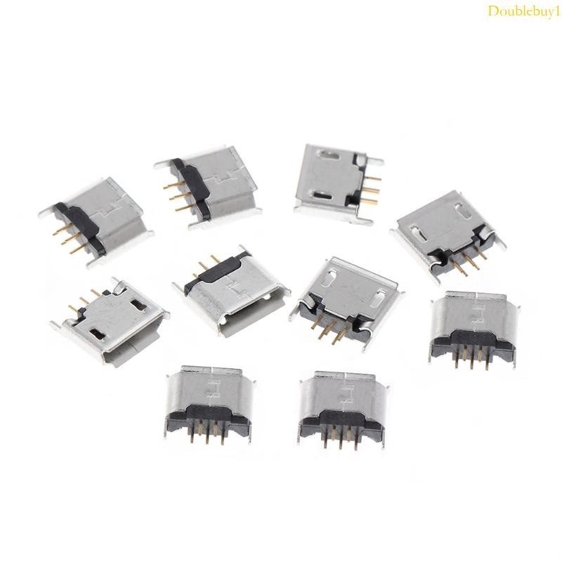 Dou 10 件微型 USB B 型母插座 180 度 5 針 SMD SMT 焊接插孔