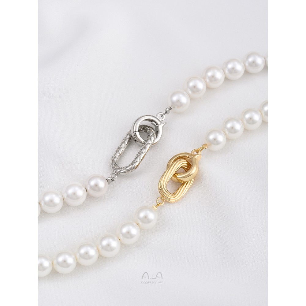 Ala- 14K包金保色菱格紋橢圓雙環珍珠扣麻花紋雙圈扣子項鍊飾品連接扣