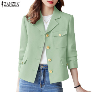 Zanzea 女士韓版日常休閒純色長袖口袋西裝外套