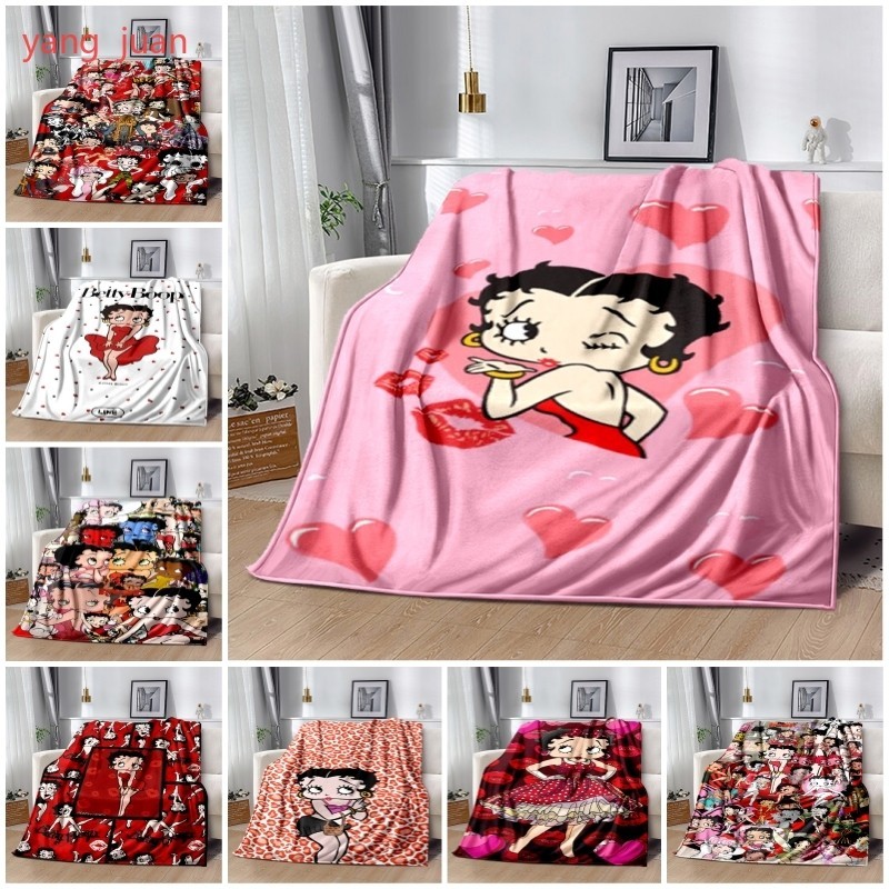 卡通 Betty Boop Betty Boop Blanket for Beds 遠足野餐厚被子時尚床罩抓絨毯子大號