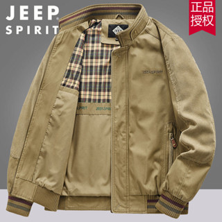 JEEP SPIRIT純棉夾克男士春秋季休閒立領上衣服工裝軍旅寬鬆外套