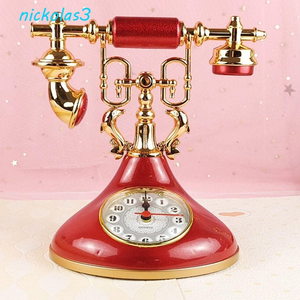 NICKOLAS電話時鐘型號:,歐式風格準確電話鬧鐘,時尚手工製作易於安裝古董電話時鐘擺件書桌