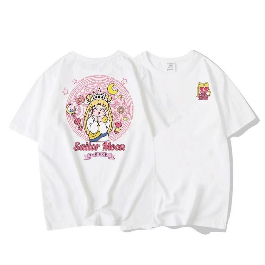 100%純棉卡通可愛美少女戰士粉色短袖t恤女 夏季韓版學生寬鬆上衣