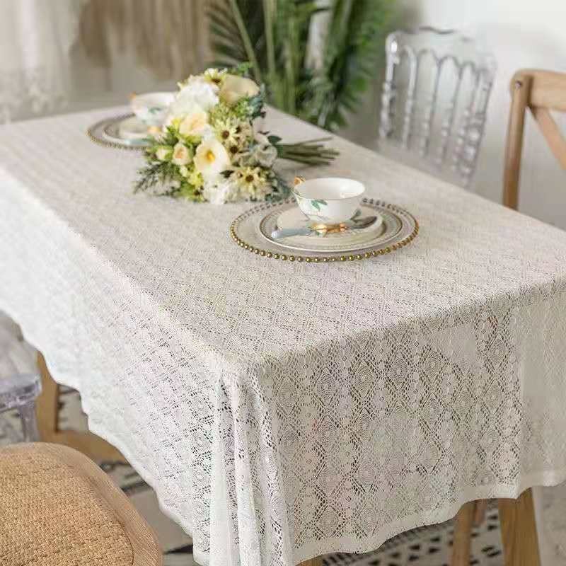 白色法式蕾絲餐桌布長方形北歐ins風日系鏤空布藝歐式檯布小茶几