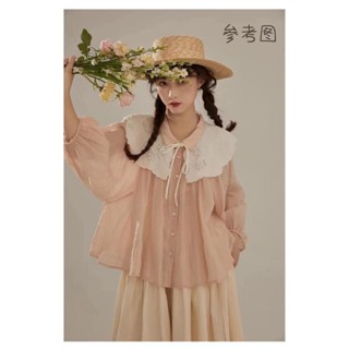 日系復古 甜美減齡 天然薴麻 可脫卸領 兩穿 燈籠袖寬鬆長袖上衣襯衫