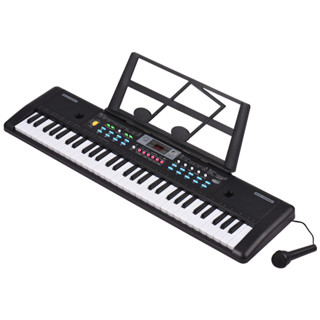 61 鍵 USB 電子琴兒童電鋼琴帶麥克風黑色數字音樂電子鍵盤 LED 顯示屏內置雙立體聲揚聲器,16 音 10 節奏