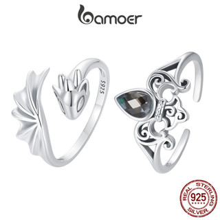 Bamoer 925 純銀開口戒指復古虹膜蜻蜓設計精美時尚首飾禮物女士