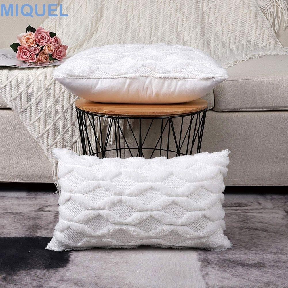 MIQUEL枕套純色多色可選舒適裝飾毛絨客廳、床用菱形條紋抱枕沙發裝飾