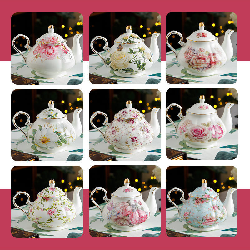 金邊歐式陶瓷咖啡壺茶壺耐熱家用過濾紅茶壺泡茶壺客廳辦公花茶壺
