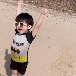 【1-7歲】兒童連身蝙蝠俠泳衣男童中兒童泳裝速乾短袖泳衣卡通可愛沙灘裝 MR404
