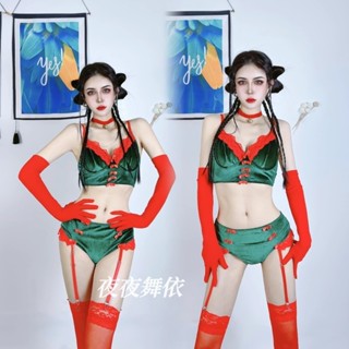 歐美DS表演服女新品gogo領舞服爵士舞隊耶誕節綠色套裝dj女舞臺裝