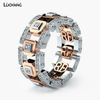 洛陽牡丹 時尚摩登925銀鍍14k玫瑰金分色戒指創意滿鑽訂婚指環