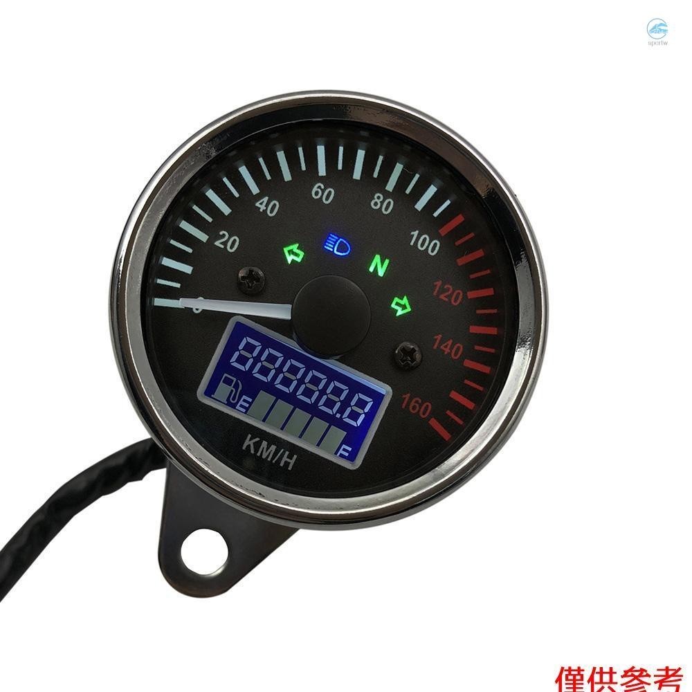 Crtw 通用 12V 摩托車車速表 LED 數字轉速表 Liquaid 水晶儀表里程錶帶燃油表指示器 0-160 KM