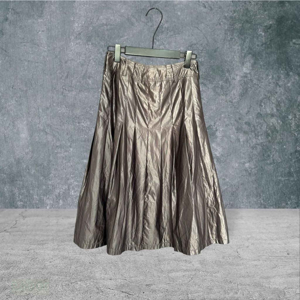 二手 PESARO CO黃蕙玲設計師 灰銀 金屬纖維壓褶造型口袋A字 長裙 VA1108﹝凡賽蘇﹞