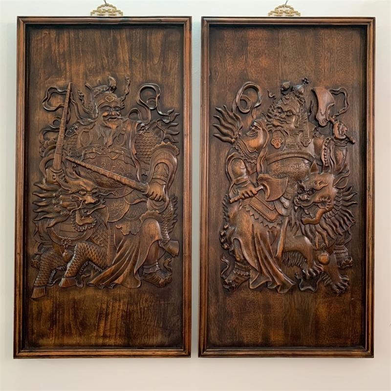 木雕掛件 東陽木鵰四大美女門神中式實木仿古掛條件香樟木背景墻裝客廳壁