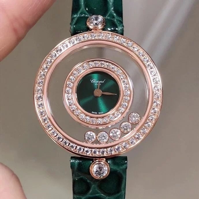 【獨家美拍蕭邦經邦蕭邦HAPPY DIAMONDS系列快樂鑽腕錶】新增最新綠錶盤 藍寶石玻璃鏡面 原廠瑞士石英機芯 誠意
