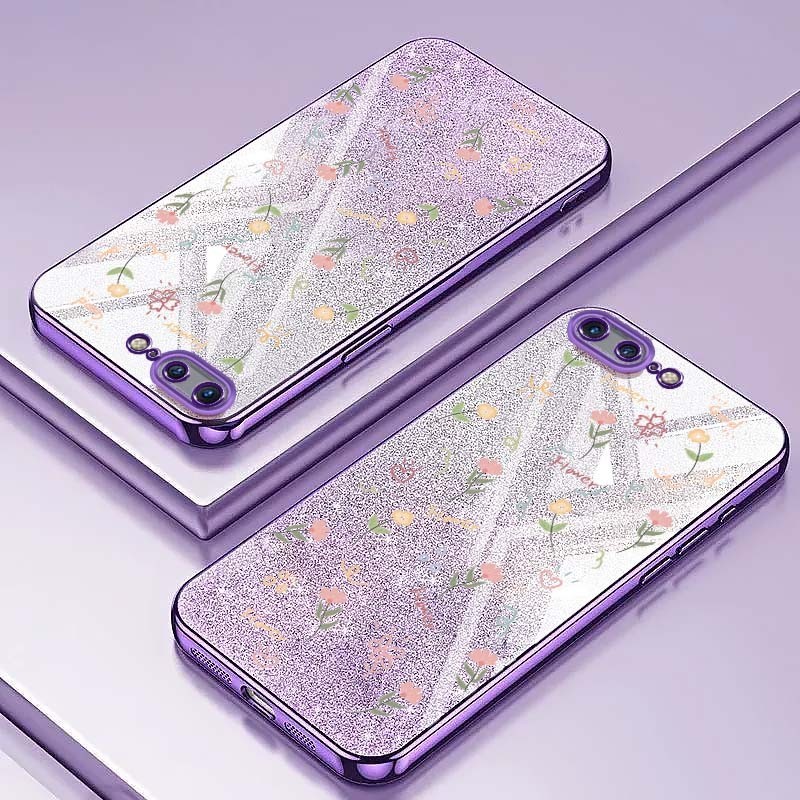 外殼兼容 Iphone 6 6S 7 8 Plus SE 2020 Flowers 時尚閃粉防震矽膠手機保護套保護套